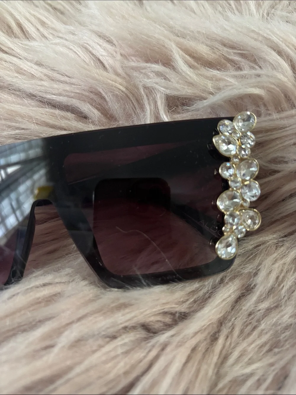 Aldo Black Shield Sunglasses with Crystal Clusters